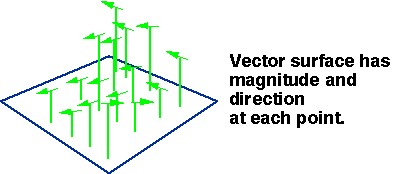 Vector surface has magnitude and direction at each point.